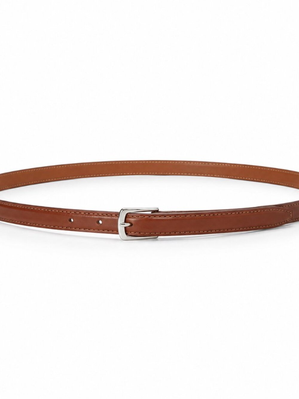 J Hilburn Men's Sz 36 Cognac Brown Leather Slim Dress Belt Silver Buckle